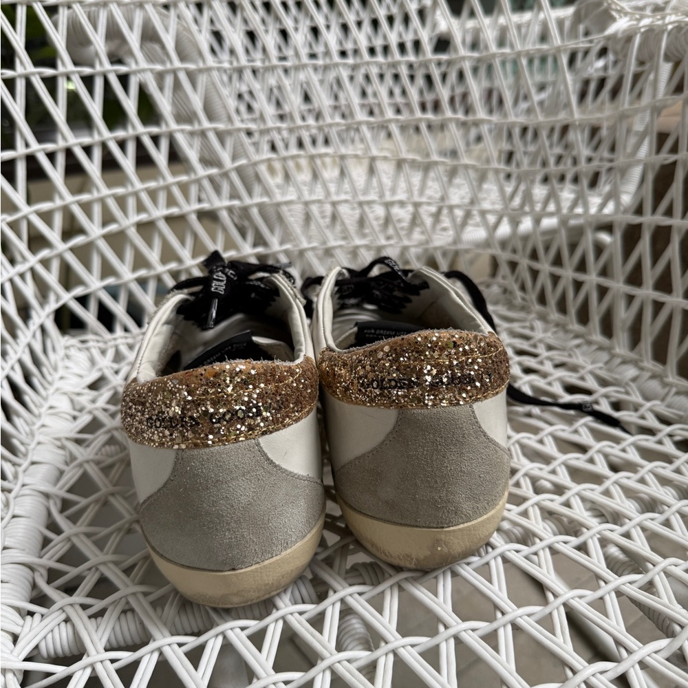 Women's white leather Super-Star with glittery heel tab Size 40 - Picture 8 of 12